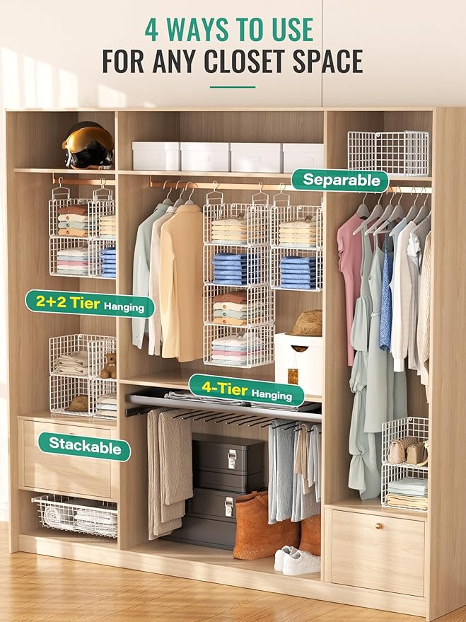 Hanging Closet Organizer, 4 Tier Metal Closet Organizers and Storage