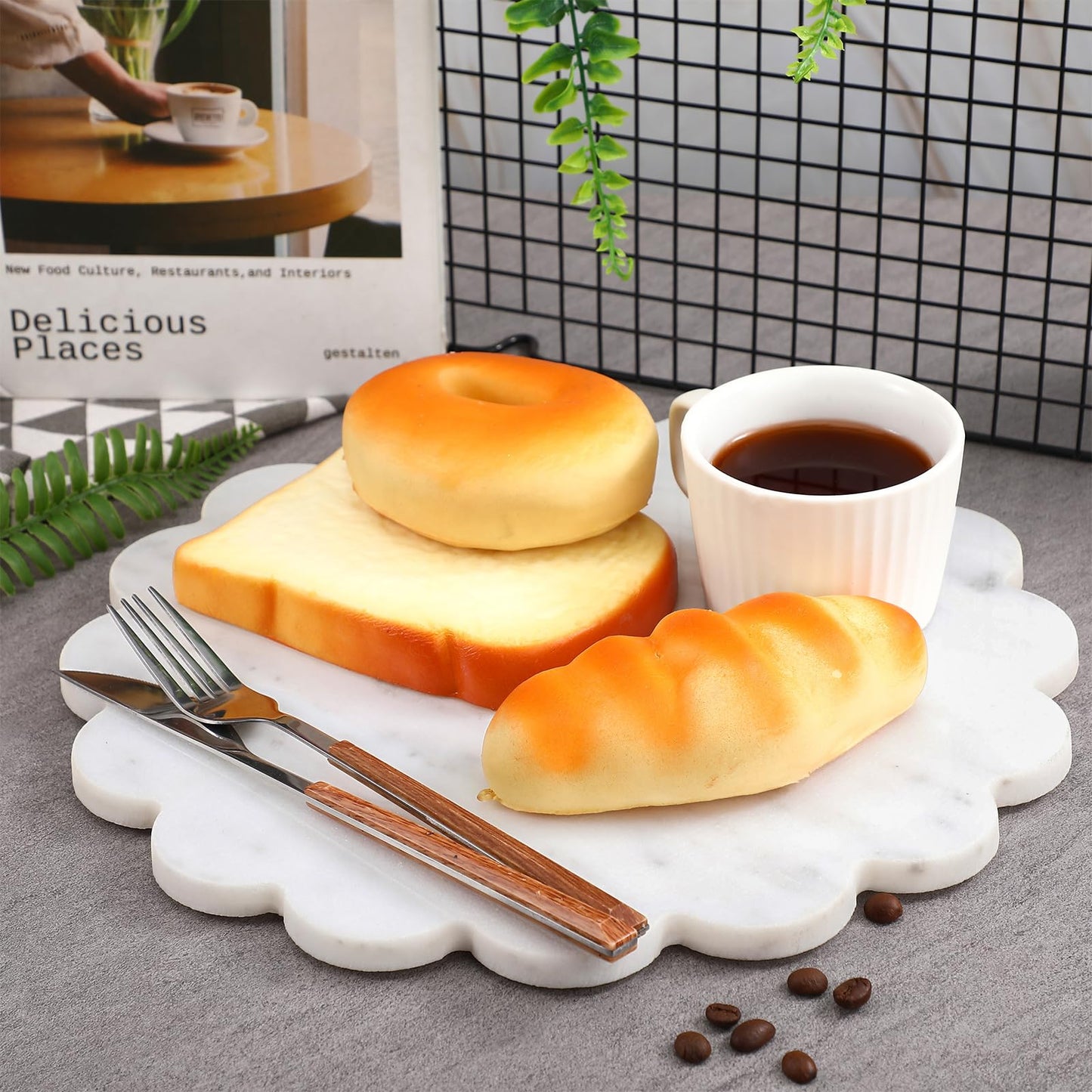 Newtay 12 Inches Marble Cutting Board Round Marble Tray White Scalloped Board with Non Slip Decorative Pastry Tray for Kitchen Pizza Cake Bread Baking Cheese Display