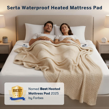 Serta Waterproof Heated Mattress Pad - Electric Bed Warmer with 10 Heat Settings, Auto Shut Off Timer, ETL Certified Electric Mattress Pad, Elastic Deep Pocket, Machine Washable, White Queen