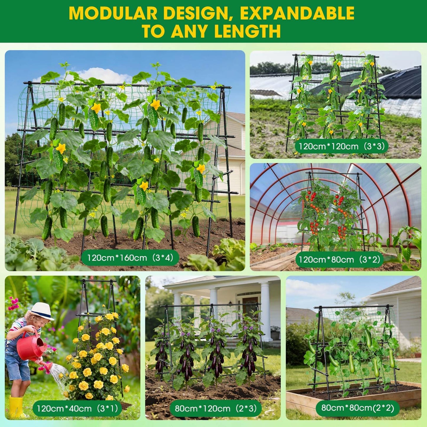 Cucumber Trellis, 31''X47'' A-Frame Cucumber Trellis for Raised Bed with Climbing Net, Metal Garden Trellis for Climbing Plants for Cucumber,Tomato, Grapes and Flowers