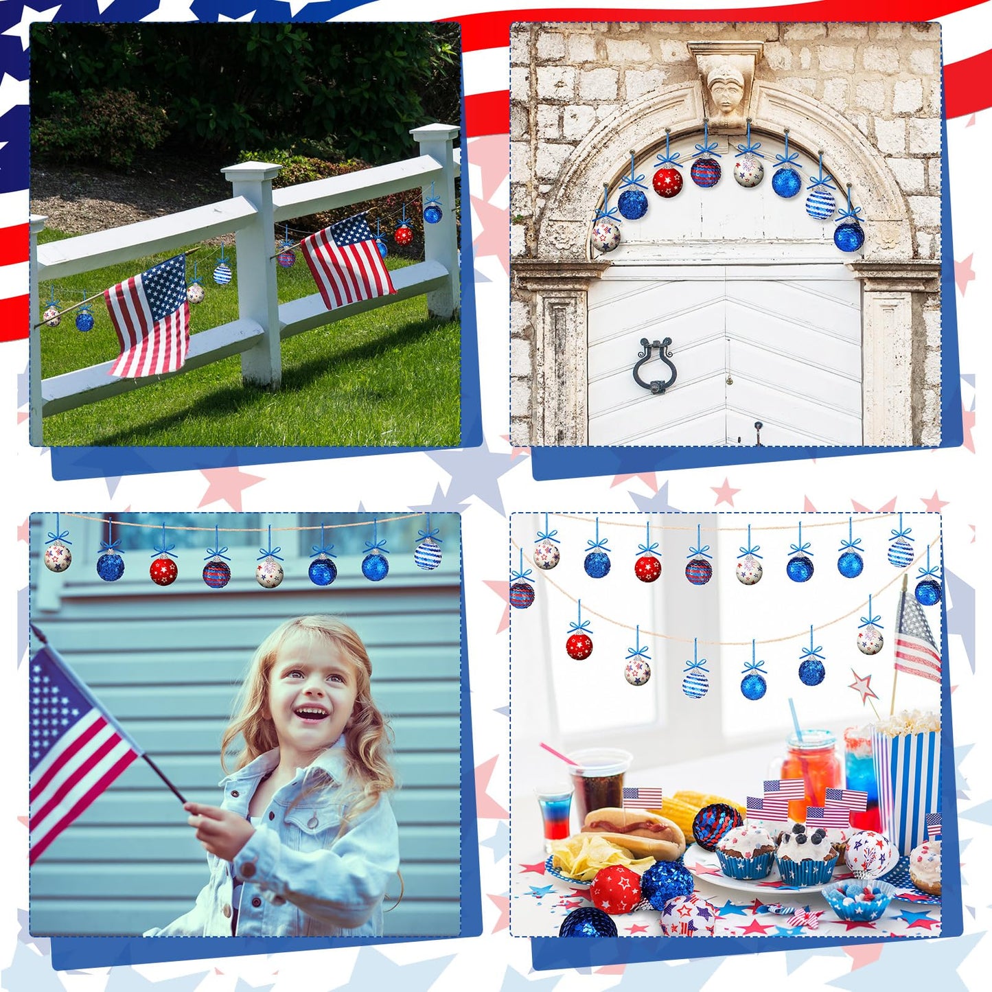 Riceshoot 16 Pcs 4th of July Patriotic Hanging Ball 1.97" Independence Day Sequin Hanging Ball Ornament Red White Blue Tree Decorations for 250th Anniversary Patriotic USA Themed Party Supplies