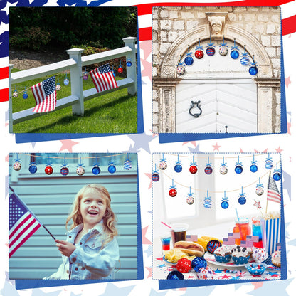 Riceshoot 16 Pcs 4th of July Patriotic Hanging Ball 1.97" Independence Day Sequin Hanging Ball Ornament Red White Blue Tree Decorations for 250th Anniversary Patriotic USA Themed Party Supplies