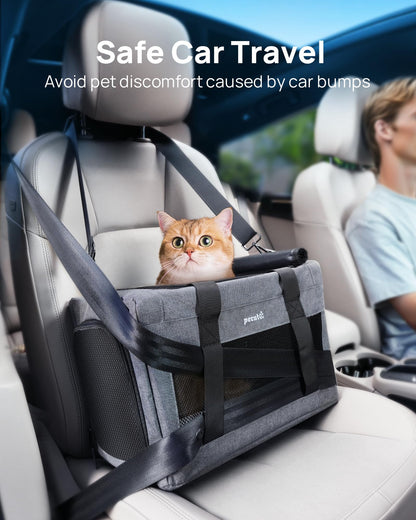 pecute® Cat Carrier Airline Approved, Extra Stable Cat Carrier Handbag, Portable Dog Carrier, Breathable Mesh Fabric Bag for Pets, Pet Carrier Suitable for Both Long And Short Trips Grey