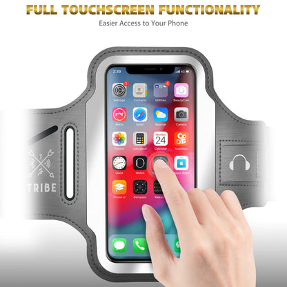 TRIBE Running Phone Holder Armband. iPhone & Galaxy Cell Phone Sports Arm Bands for Women, Men, Runners, Jogging, Walking, Exercise & Gym Workout. Fits All Smartphones. Adjustable Strap, CC/Key Pocket