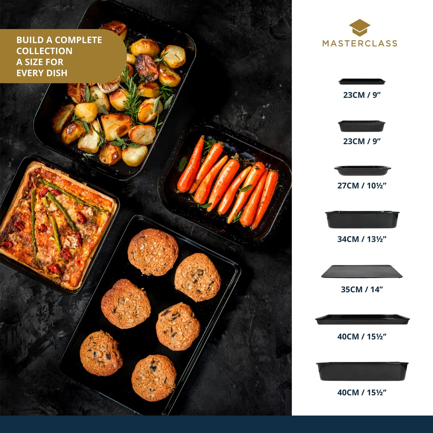 MasterClass Small Baking Tray, Scratch Resistant Vitreous Enamel and Induction Safe, 1 mm Thick Steel, 24 x 18 cm, Black