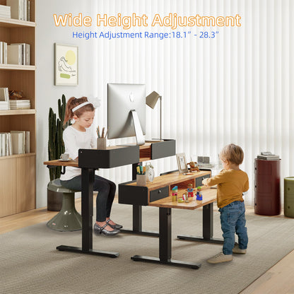 YIHAYO Low Height Adjustable Desk with Drawers, Lifts 18.1-28.3 Inches, Electric Standing Desk with Storage Shelf for short people, 48 x 24 Inches Table with Splice Board for Home Office, Rustic Brown