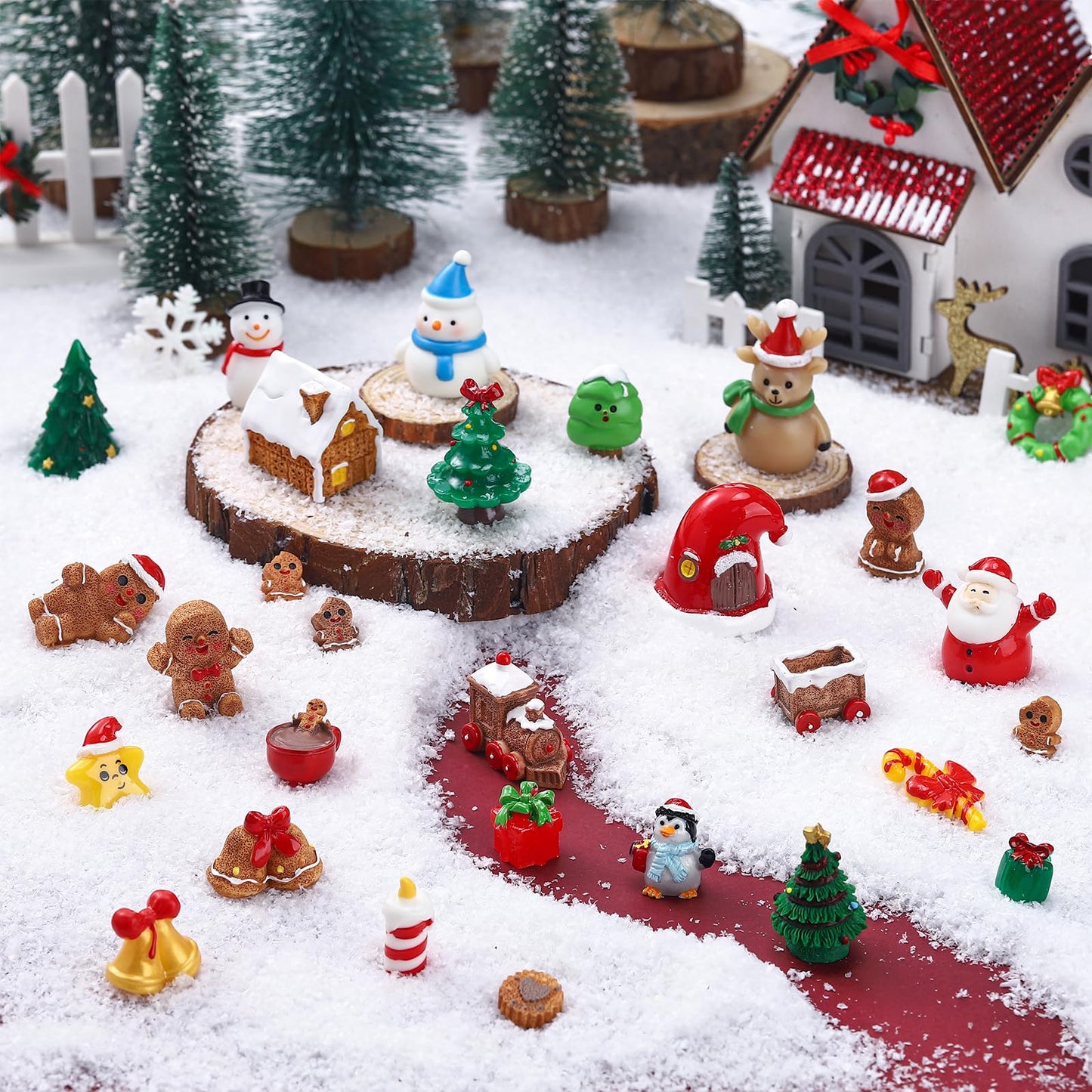 Soulchen 65 Pcs Christmas Miniature Figurines for Crafts Mini Santa Snowman Resin Charms Ornaments Bulk Snowflake Xmas Tree Reindeer Goodie Bag Fillers Gifts for Christmas Winter Party Decoration DIY