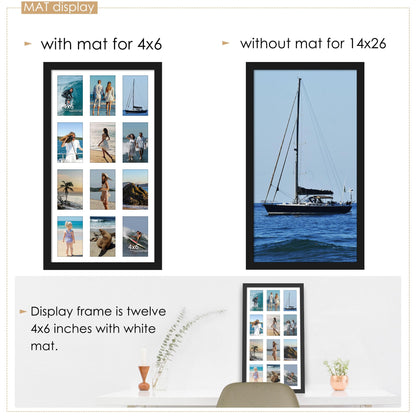DUENPY 14x26 Collage Picture Frame 4x6 Collage Picture Frame Displays Twelve 4x6 inch Photos Available Horizontal Wall Mounting Display and Vertical Black