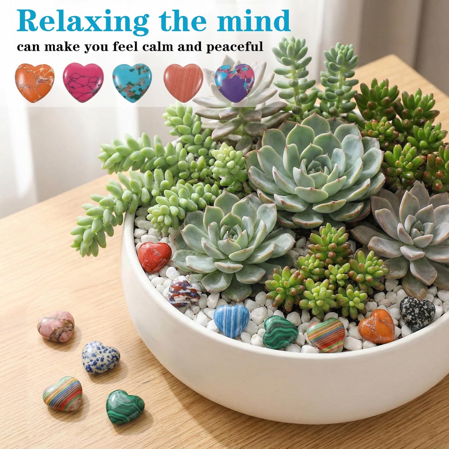 100 Pcs Heart Stones Worry Stones Heart Shape Anxiety Crystal Bulk 0.8 Inch Gemstones Assorted Natural Cute Hearts Crystals Set for Anxiety Decoration Gifts