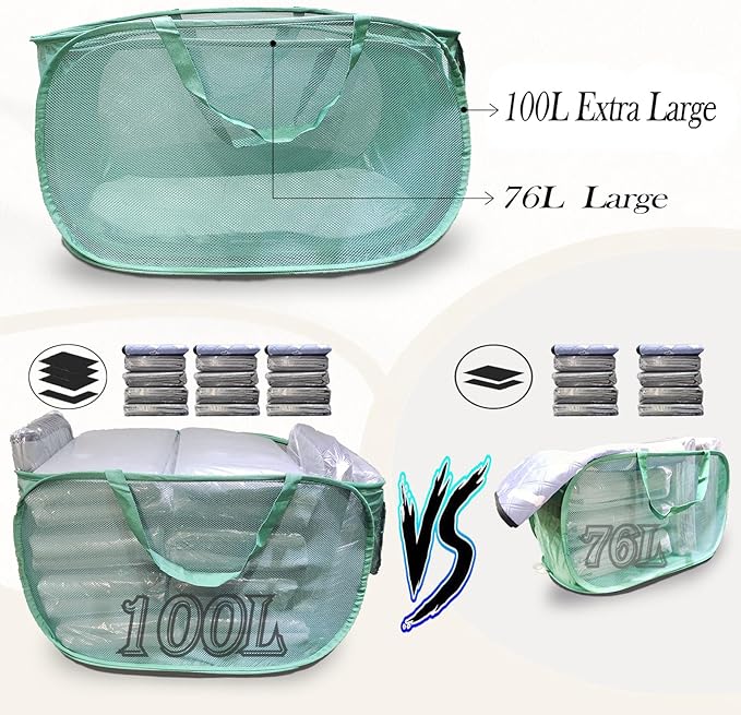 100L Foldable Laundry Baskets 2 Pack, Extra Large Mesh Pop Up Laundry Hamper