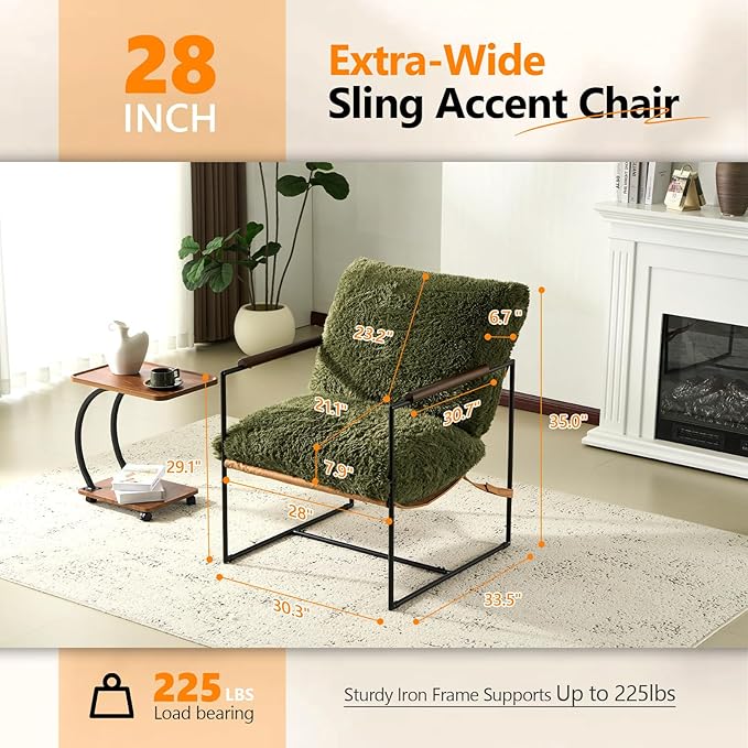 VINGLI 28" Wide Plush Upholstery Sling Modern Accent Chair