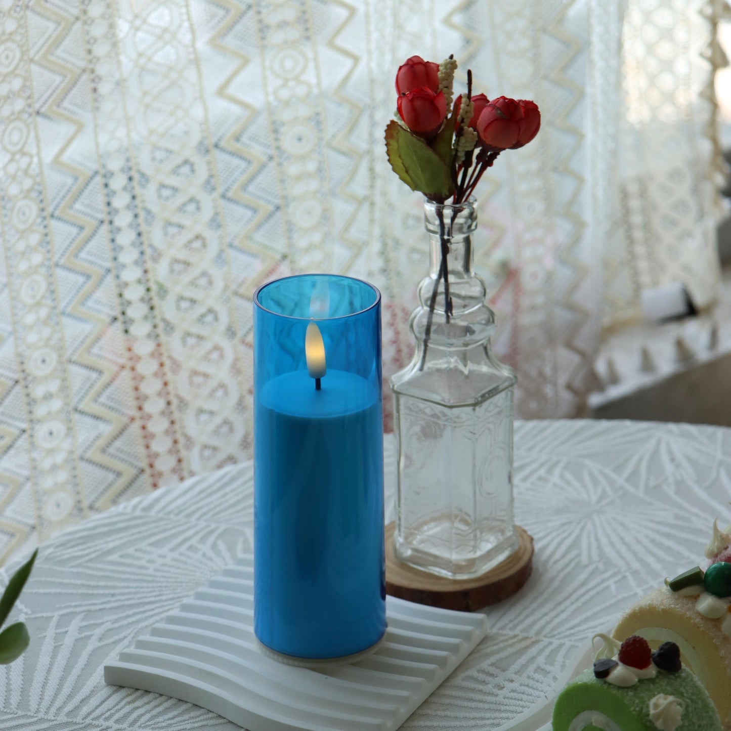 iZAN Flameless Candles with Remote and Timer Plexiglass Shell Battery Operated LED Pillar Candle Lights for Home Wedding Party Halloween Christmas Decorations, Pack of 6, 2”x 6”, Blue