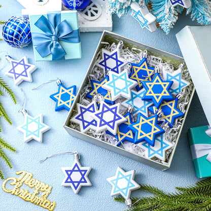 Chunful 24 Pcs Hanukkah Ornaments for Tree Star Hanging Ornaments Shatterproof Star of David Tree Decorations Chanukah Balls Blue and White Jewish Christmas Decorations for Xmas Party Supplies