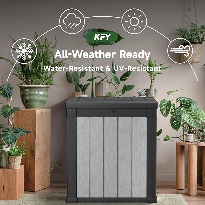 50 gallon deck box,All-weather resin material outdoorstorage box easy to install and portable,Suitable for indoor and outdoor scenes (black and white)