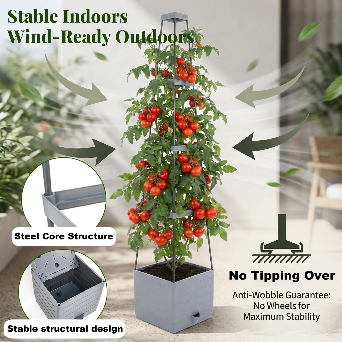 ENNUFO Tomato Planter with Trellis 57", Self Watering Raised Garden Bed with Trellis, Tomato Cages for Garden, Tomato Pots for Growing Tomatoes, Patio Vegetable Planters, Tomato Plant Support Cage