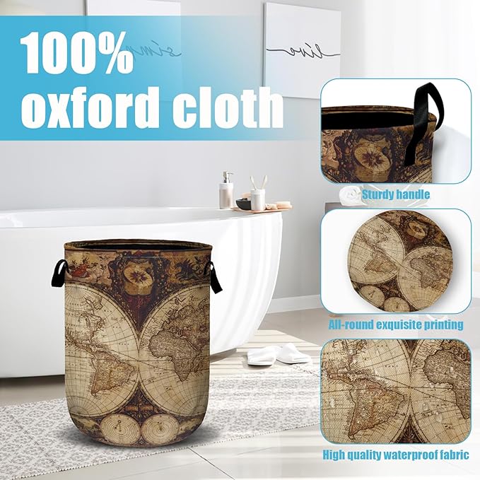World Map Laundry Basket, Laundry Hamper Collapsible Oxford Cloth