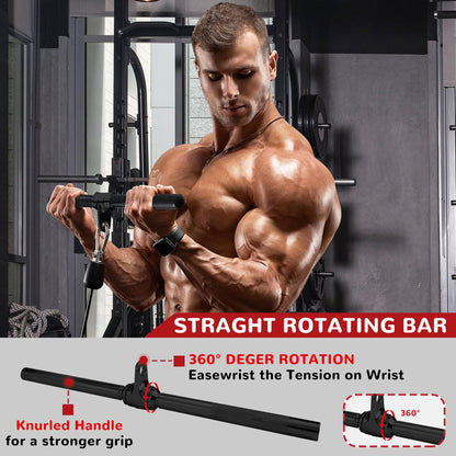 Fitvids Cable Machine Attachment – Tricep LAT Pull Down Cable Attachment for Gym – 4-Piece Set-Black – Black