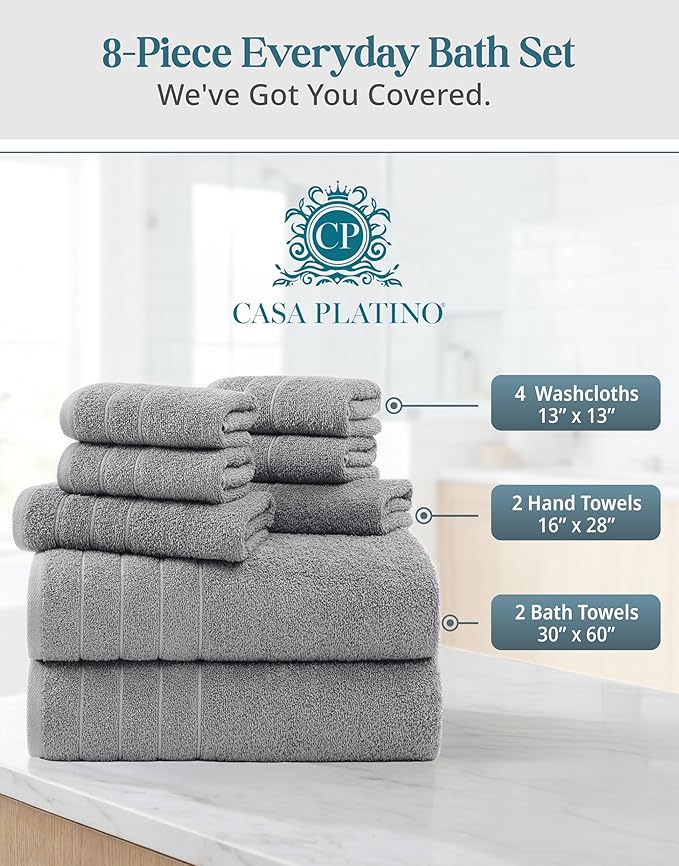 Casa Platino Premium Cotton Bath Towel Set 8 Pcs