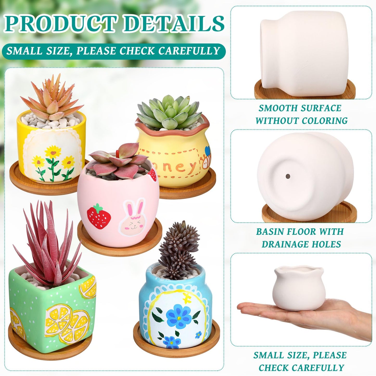 Maxdot 12 Sets 3 Inch DIY Ceramic Succulent Planters Pots to Paint Unpainted Ceramic Paintable Flowerpots Paint Your Own Flower Pot Pottery Painting Craft Kit for Gardening Draw Gifts