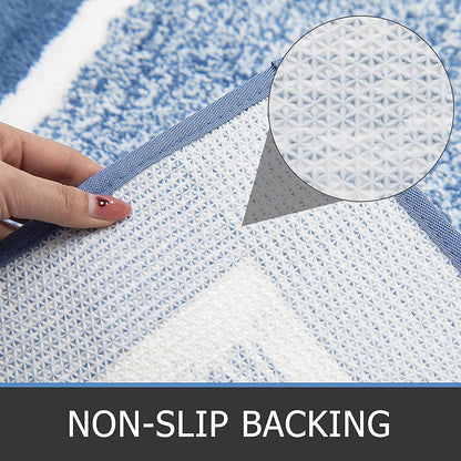 Pauwer Fluffy Bath Mat Sets 3 Piece Washable, Microfiber Non Slip Washable Bath and Pedestal Mat Sets Water Absorbent Bathroom Floor Carpet Rug Shower Rug, Blue