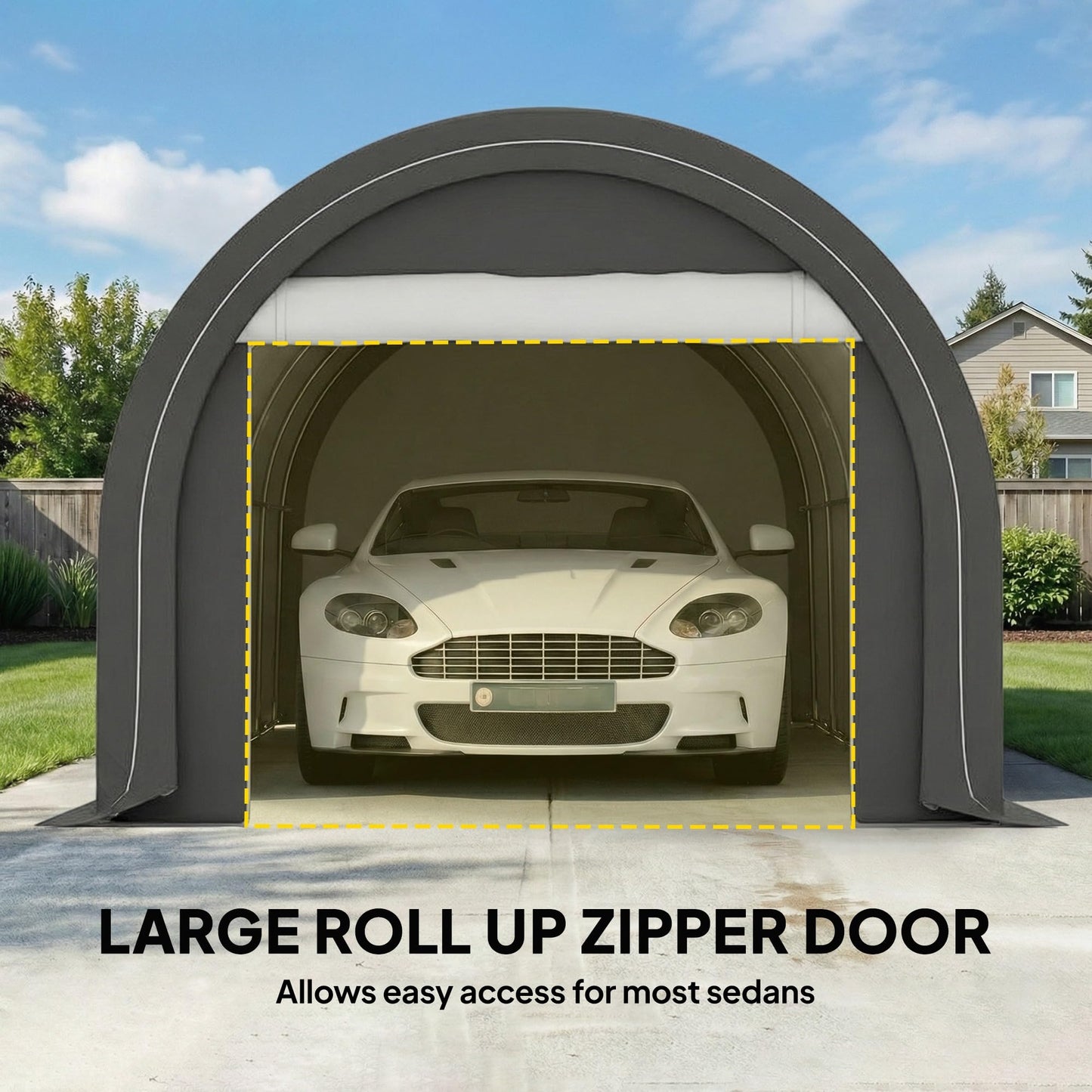 Outsunny 10' x 16' Carport, Heavy Duty Portable Garage Storage Tent with Large Zippered Door, Anti-UV PE Canopy Cover for Car, Truck, Boat, Motorcycle, Bike, Garden Tools, Outdoor Work, Gray