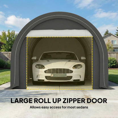 Outsunny 10' x 16' Carport, Heavy Duty Portable Garage Storage Tent with Large Zippered Door, Anti-UV PE Canopy Cover for Car, Truck, Boat, Motorcycle, Bike, Garden Tools, Outdoor Work, Gray