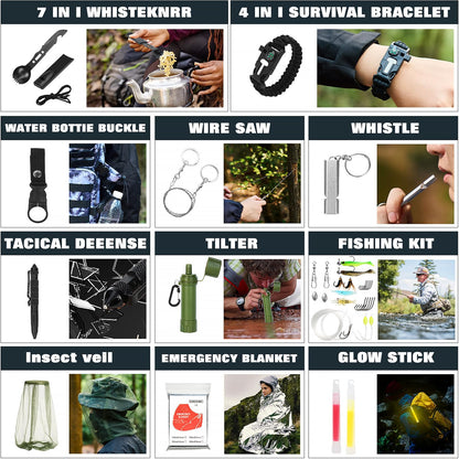 Skywod, Professional Survival Gear Set - First Aid Kit and Large Camping Backpack, Camping Equipment for Adventure Outdoor Hiking Adventurers - (White Camouflage)