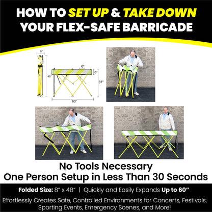 Flex-Safe - Flex-Safe Safety Barriers, Portable Expandable Barricade 5 ft Traffic Barricade Parking Barrier Folding Security Gate Scissor Gate Traffic Cones Alternative High Vis Yellow