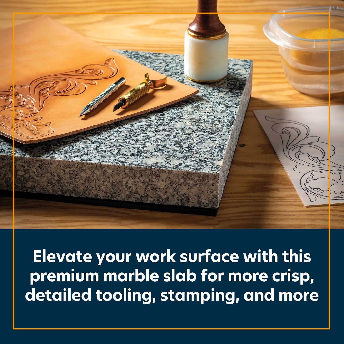 Weaver Leather Supply Marble Slab, Sturdy Non-Porous Marble Block, Leathercraft Gear for Detailed Tooling, Stamping, Carving, and More, 6” X 6”