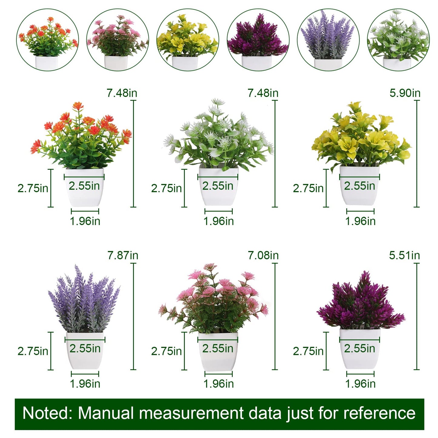 Yoratee 6pcs Artificial Pot Flowers Small Fake Plants with Pot Mini Potted Plants for House Office Tabletop Decoration