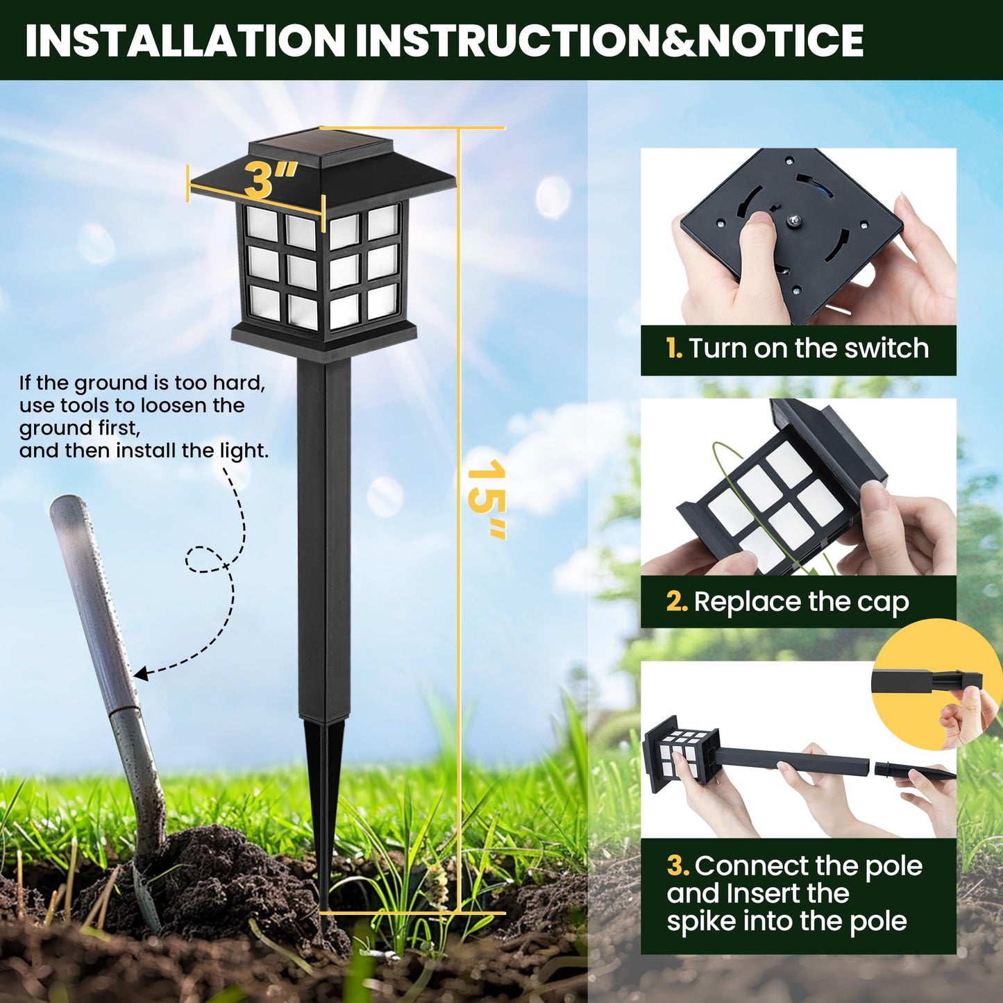 GIGALUMI Solar Lights Outdoor Garden, 8 Pack Garden Lights Solar Powered Waterproof, Solar Lights Outdoor, Landscape, Path, Yard, Patio, Driveway,Pathway,Warm White,Auto ON/Off