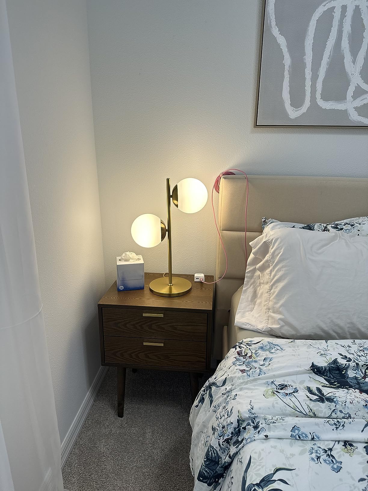 Brightech Sphere Table Lamp for Living Room, Mid-Century Modern Nightstand Light for Bedroom Offices, Contemporary Living Room Decor - 2 LED Globe Lights, USB Port – Gold/Antique Brass