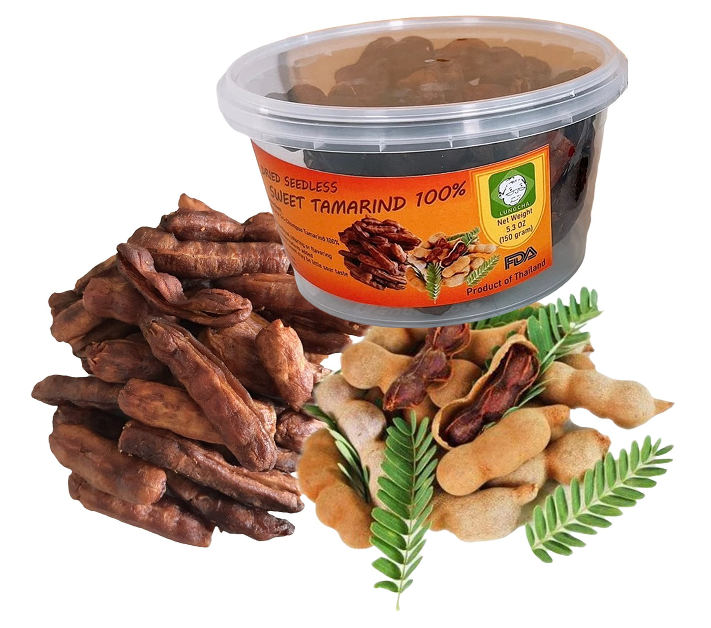 Seedless Fresh Dried Real Fruit Tamarind See-Chom-Phoo little Sour and Sweet small pieces 150 g. (5.29 Oz.)