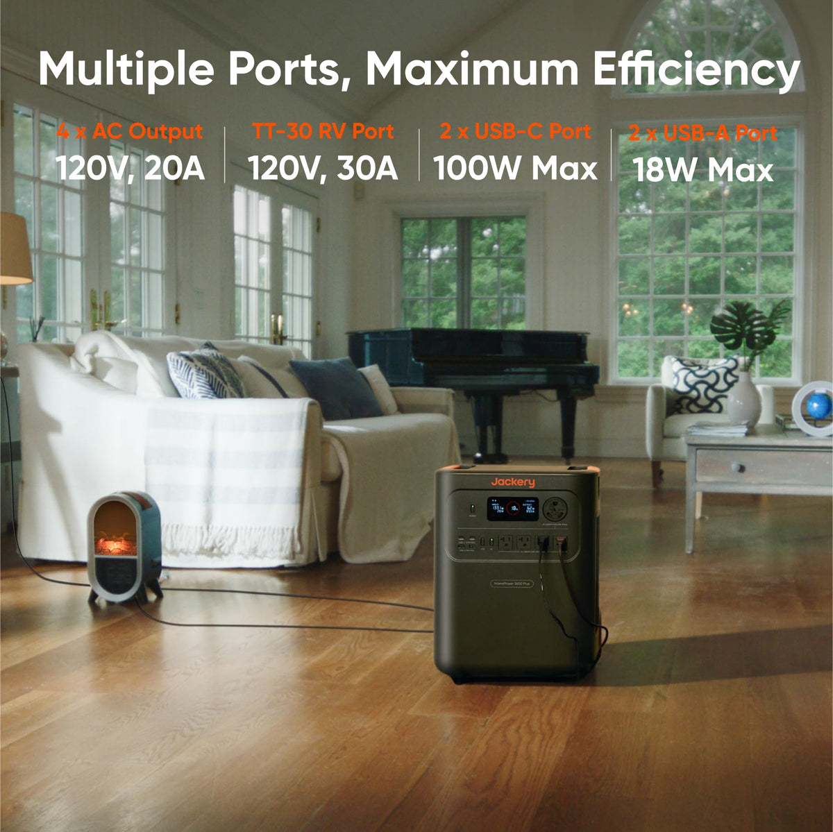 Jackery HomePower 3600 Plus Portable Power Station with 2x 200W Solar Panels, 3600W AC Output, 3584Wh LFP Solar Generator, Expandable up to 21kWh, Essential Home Backup for Home Use, Emergencies, RV