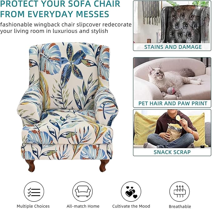 KRFOONN Stretch Wing Chair Slipcovers Printed 2 Piece Wingback Chair Covers