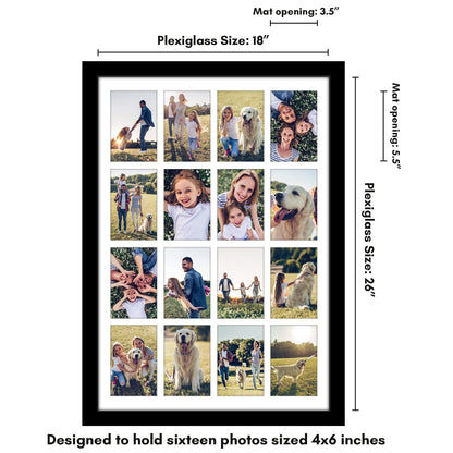 Americanflat 4x6 Collage Picture Frame with Polished Plexiglass - Multi Picture Frames Fit Sixteen 4x6 Photos or Use as One 18x26 Poster Frame for Wall Display - Signature Collection - Black