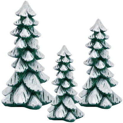 Resin Christmas Tree Figurines, 3pcs Snow-Dusted Tabletop Christmas Trees for Winter Decor, Rustic Christmas Table Decor, Holiday Table Centerpieces for Home, Shelf, Mantel (white-green)
