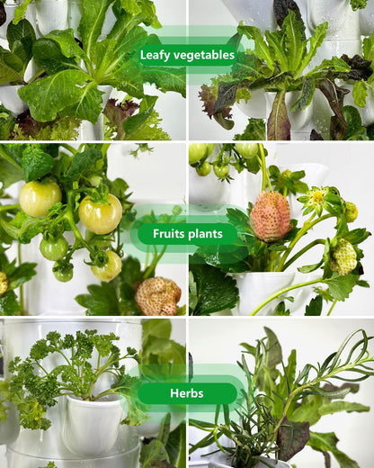 DPROOTS Hydroponics Tower Growing System，45 Pods Vertical Indoor Garden，360° Full-Spectrum Lights, Automatic Water Circulation System，Suitable for Leafy Greens and Herbs，Include Seed Starter Tray