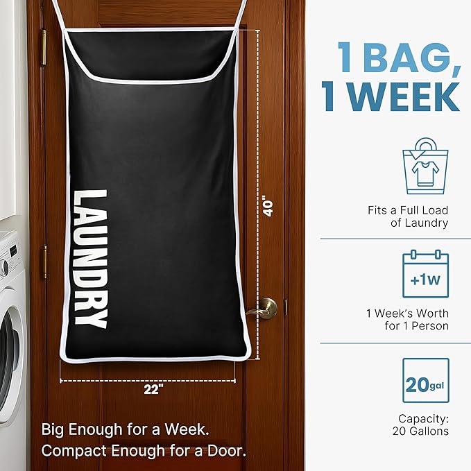 Hanging Laundry Hamper Bag XL 40x22", Space Saving over the Door Storage Bags