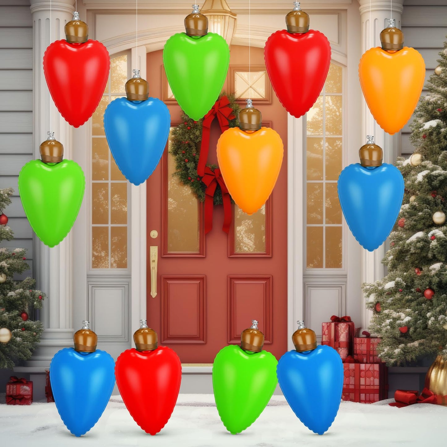 Vertintong 12 Pcs 10 Inch Inflatable Christmas Light Bulbs Ornaments Inflatable Christmas Ball Decorations Xmas Large Blow up Light Bulb Outdoor Indoor for Yard Lawn Tree Hanging Porch Garden Home