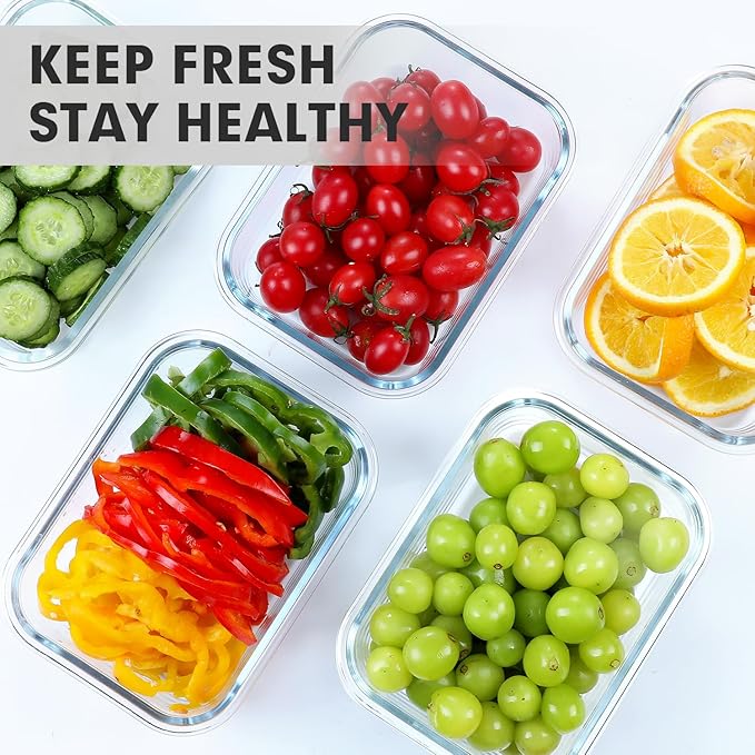 VERONES 5 Pack 36 OZ Glass Meal Prep Containers, Airtight Glass Lunch