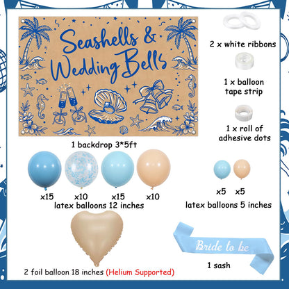 Fangleland Seashells and Wedding Bells Bachelorette Decorations, Coastal Beach Backdrop Balloon Arch Garland Kit Bride To Be Sash, Sea Shell Bridal Shower Engagement Party Supplies