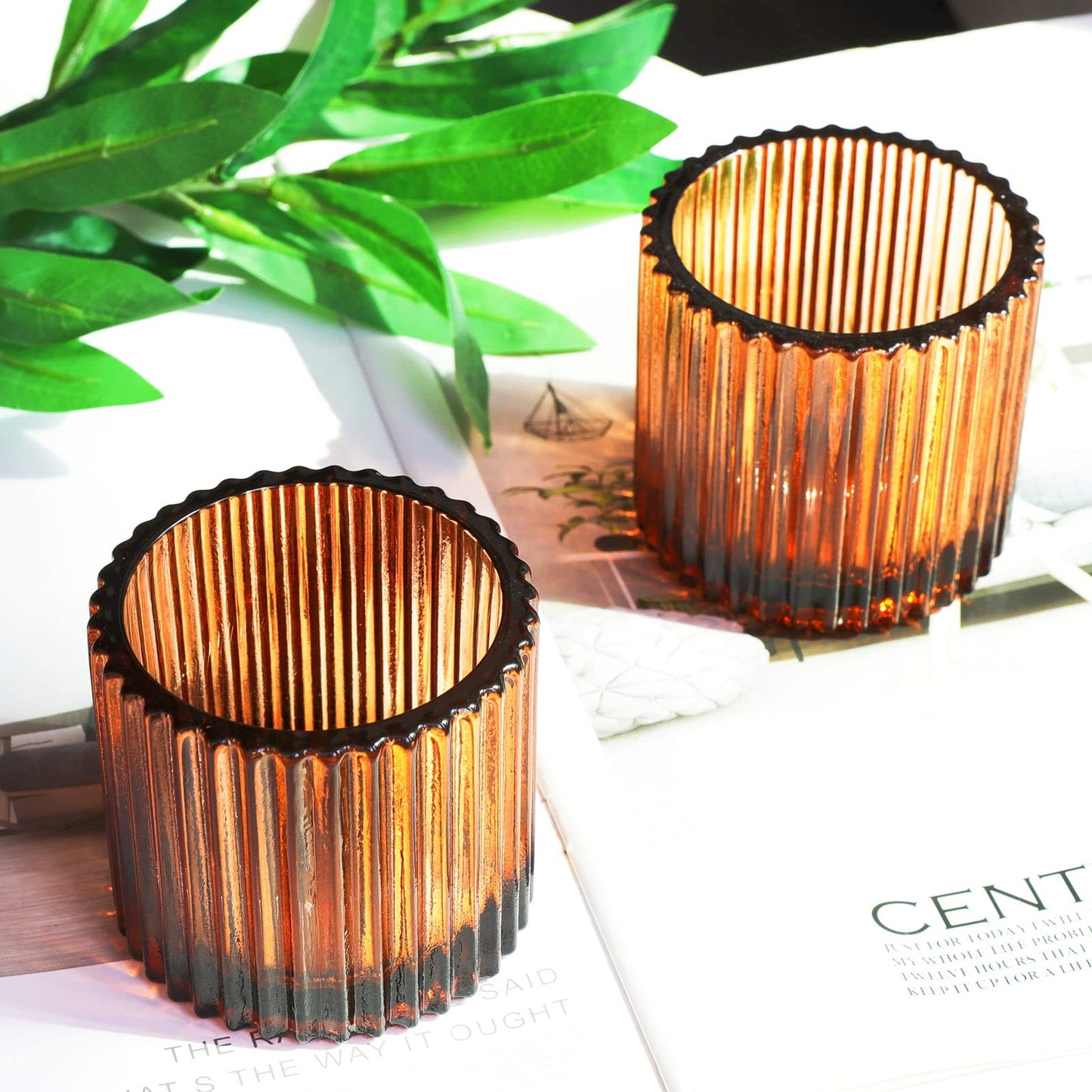 VOHO Votive Candle Holders for Wedding Candles, Amber Glass Candle Holder Set of 6, Tealight Candle Holder Bulk for Wedding Decor, Table Centerpiece, Birthday Party