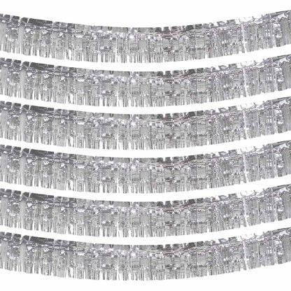 6 Pack Metallic Tinsel Garland - 10 Feet Foil Fringe Banner for Wall Hanging, Parade Floats, Wedding, New Year, Christmas, Birthday (Silver)