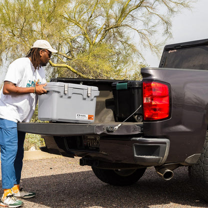 IRIS USA Hugel 44 QT Cooler, Heavy Duty Metal Buckles, Leak-Free Design, Durable Hard Cooler, Ice Chest with Bungee Strap, Molded Handles, Fishing Camping Boat Beach Tailgating Road Trips, Light Gray