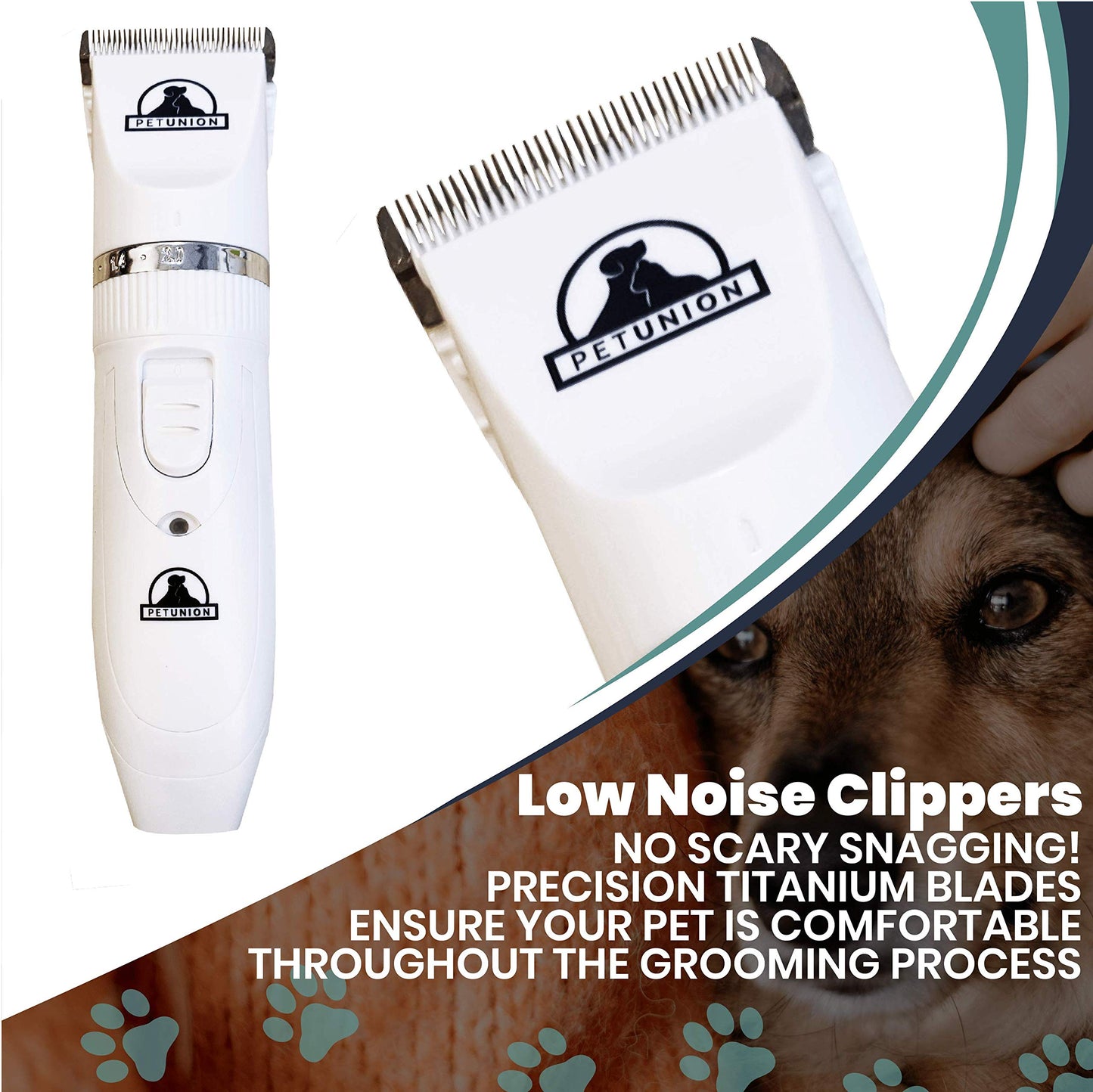 Pet Union Professional Dog Grooming Kit - Rechargeable, Cordless Pet Grooming Clippers & Complete Set of Dog Grooming Tools. Low Noise & Suitable for Dogs, Cats and Other Pets (White)