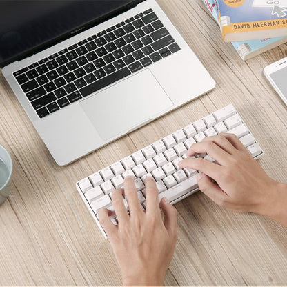 RK ROYAL KLUDGE RK61 Wireless 60% Triple Mode BT5.0/2.4G/USB-C Wired Mechanical Gaming Keyboard, Compact 61 Keys Bluetooth Mechanical Keyboard with Software (Hot Swappable Blue Switch, White)