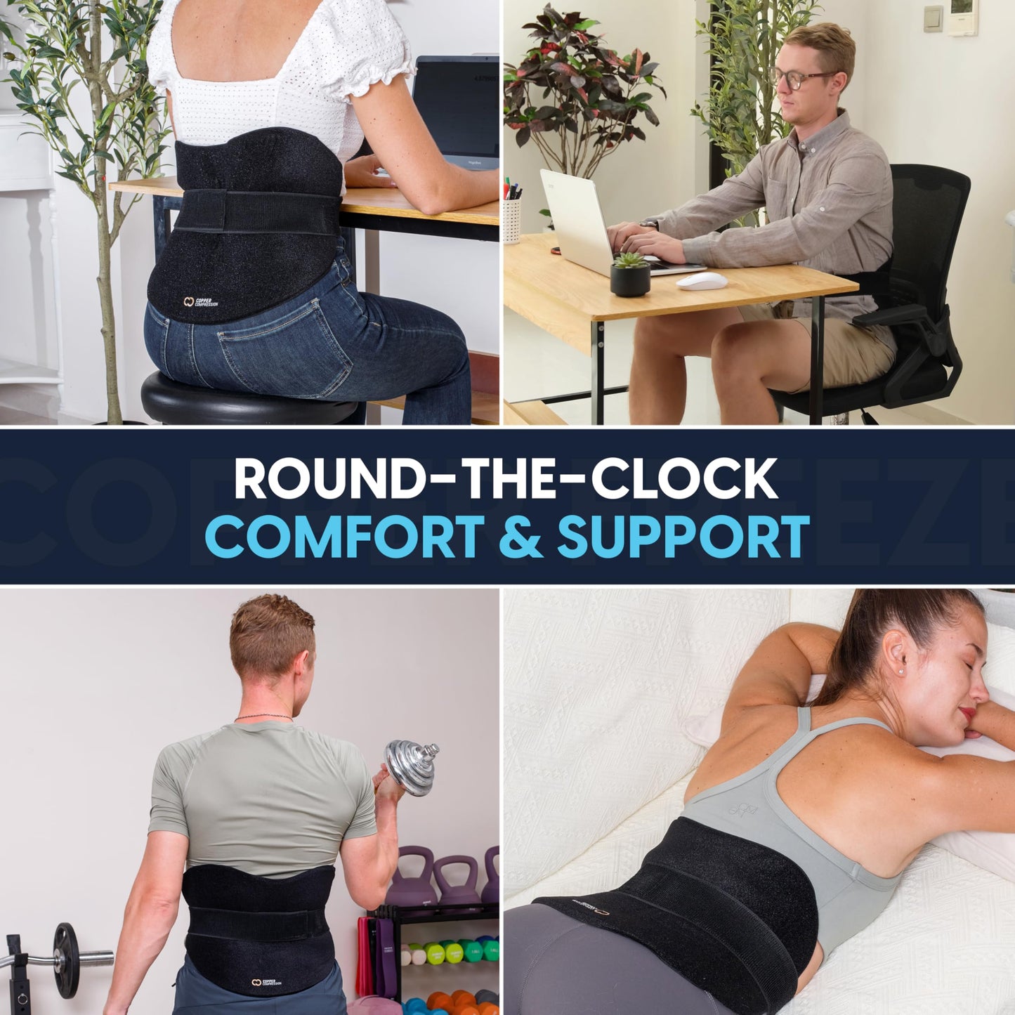 Copper Compression CopperFreeze™ Back & Stomach Wrap Hot & Cold Therapy Support for Pain, Muscle Soreness, Cramps, and Injury Recovery – 360° Copper Infused Relief for Lumbar, Lower Back, and Abdomen