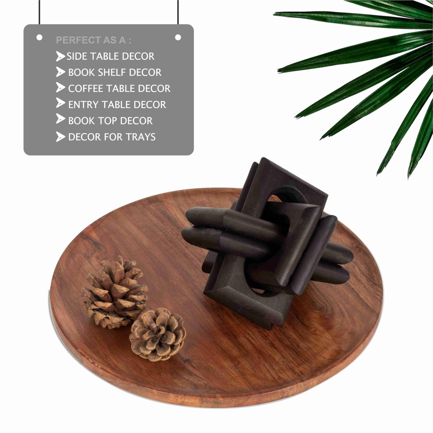 ANONYO Boho Wooden Chain Links Decorative Object for Coffee Table & Shelf | Handmade Mango Wood Knot Sculpture | Rustic Modern Arch Décor for Living Room, Entryway, Console,Office Home Accent (Black)