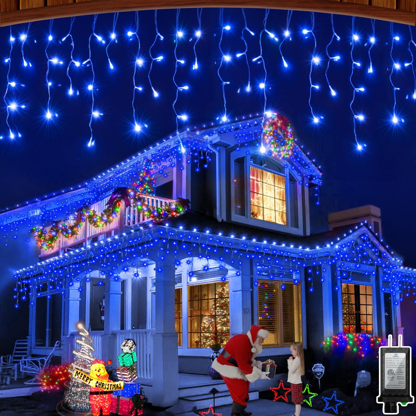WUXYIYANG 50FT 504 LED Outdoor Christmas Lights - 112 Ice Drops, 12 Pro Modes with Timer Memory & Brightness, Waterproof Hanging Ice String Light for Holiday Wedding Garden Fence House Decor (Blue)